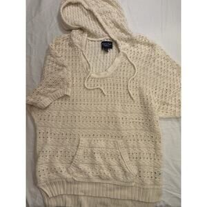 American Eagle Outfitters Sweater Size L/G Ivory Hood Short Sleeve Pocket